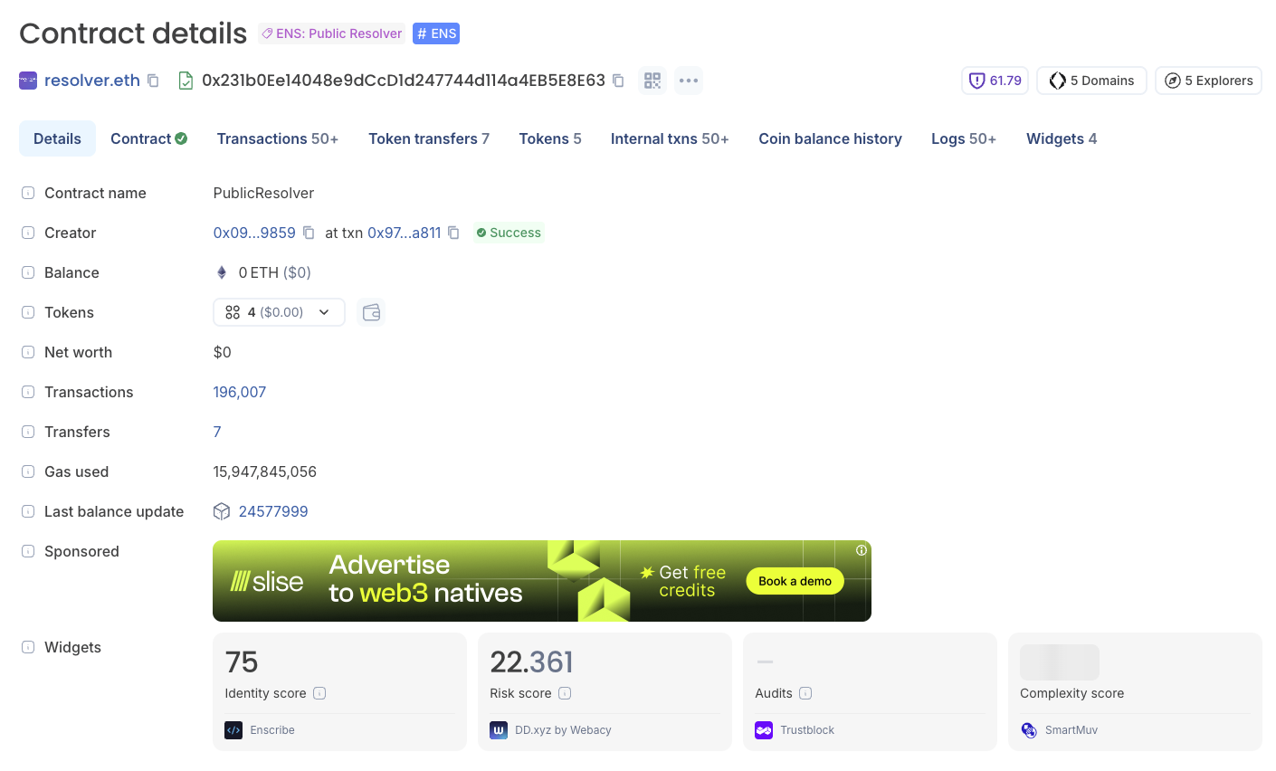 Blockscout contract view