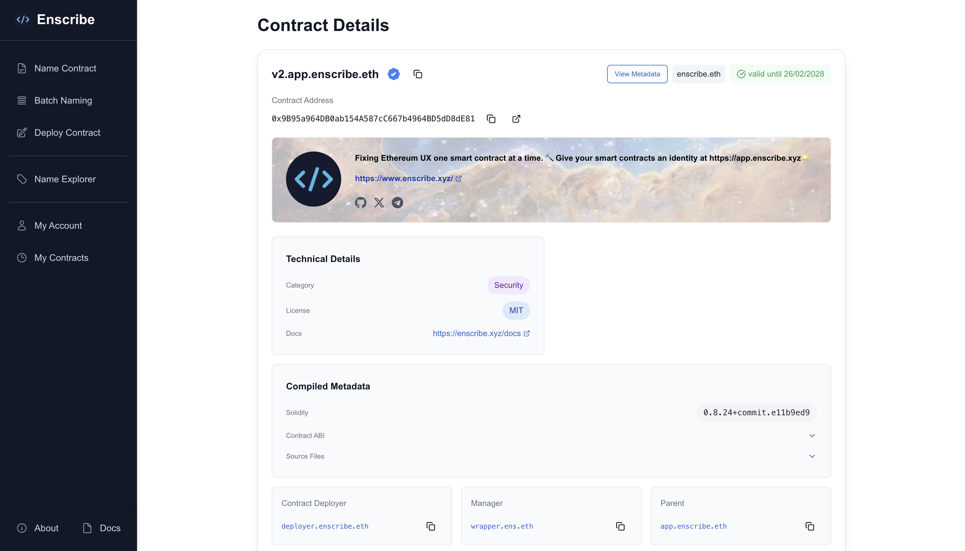 Contract metadata display