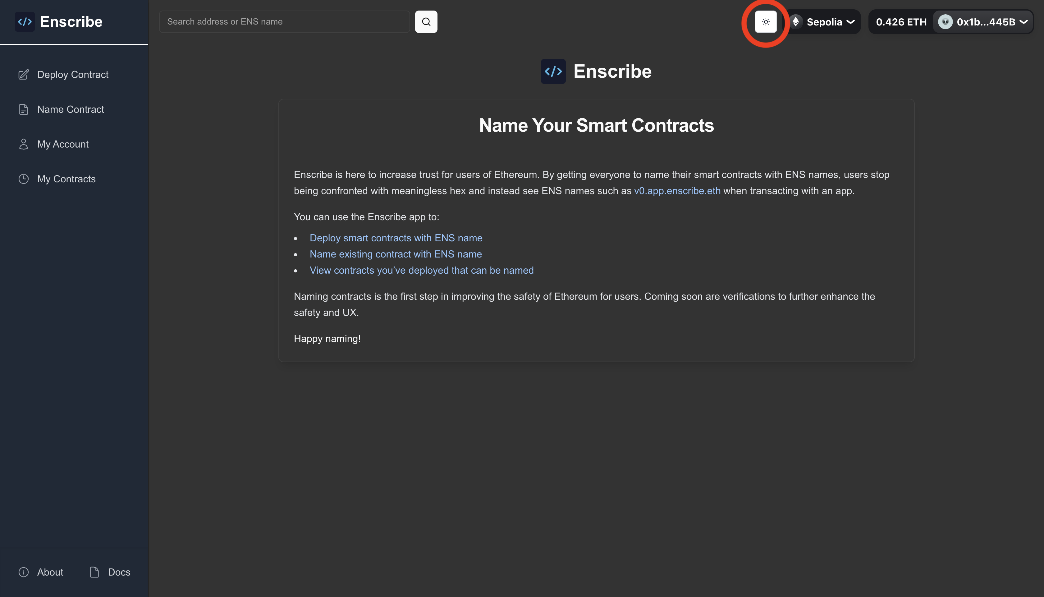 Enscribe Light Mode Toggle