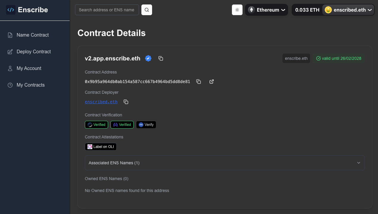 Enscribe contract view