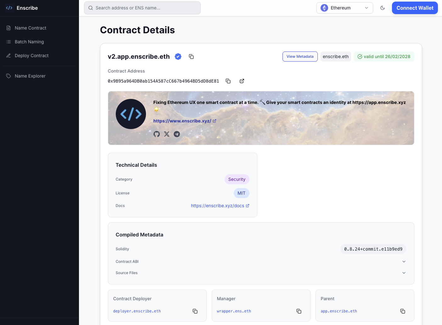 Enscribe contract view
