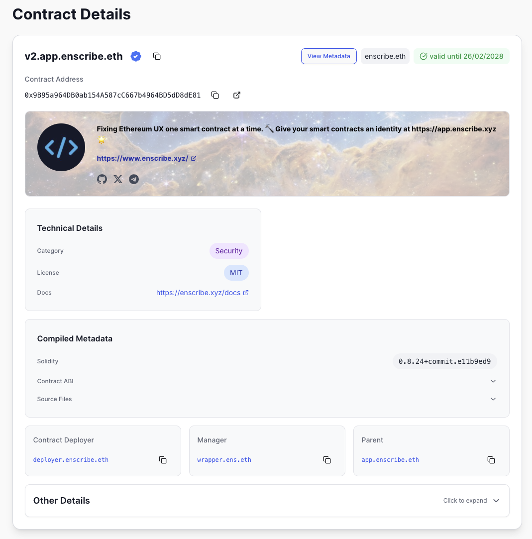 Enscribe contract view