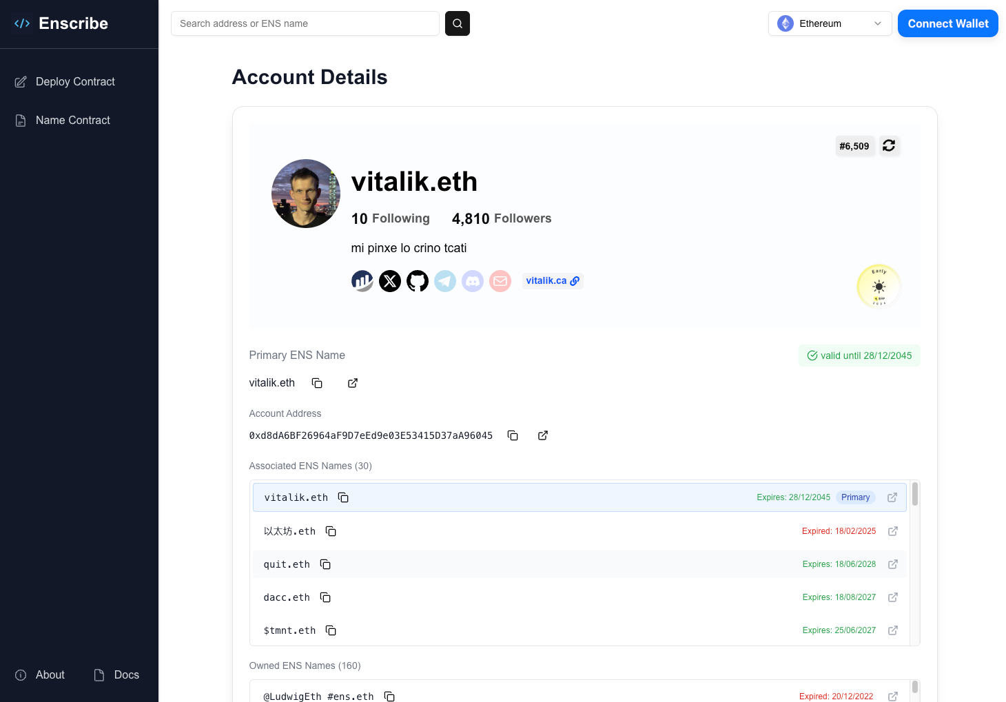 vitalik.eth Enscribe profile