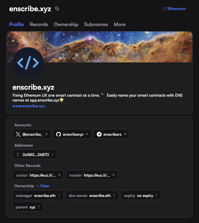 enscribe.xyz in the ENS App