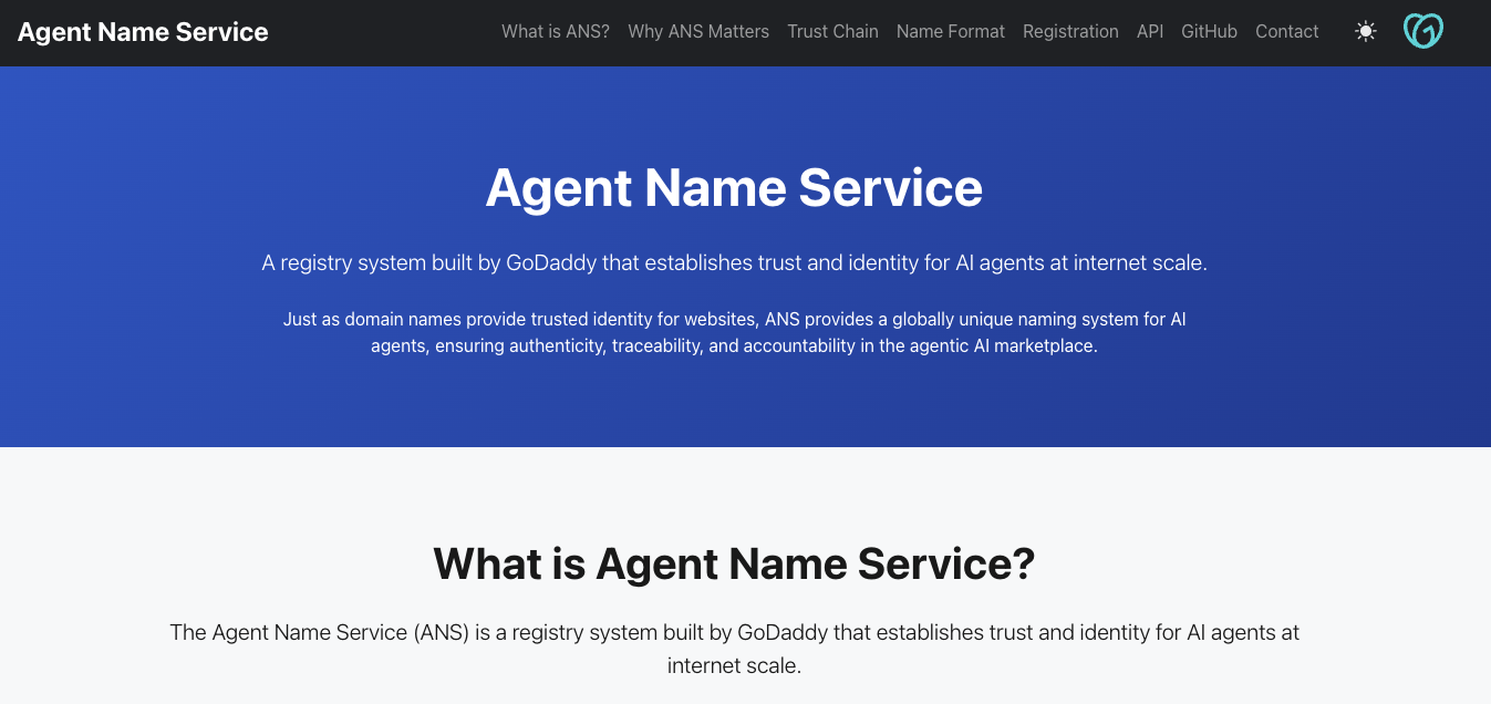 GoDaddy's agent name service