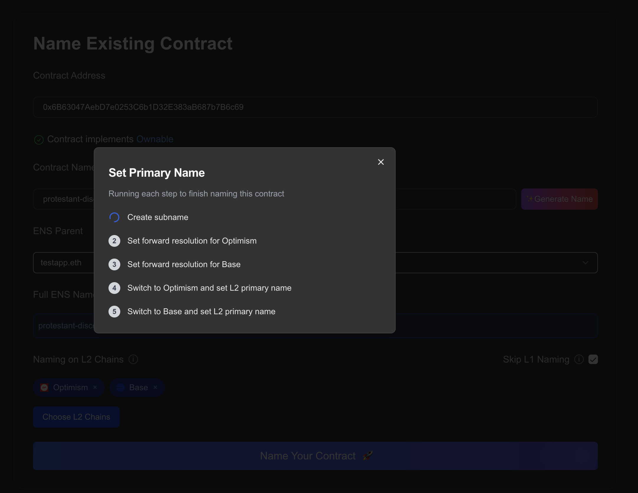 Case 1 transaction steps with Skip L1 naming