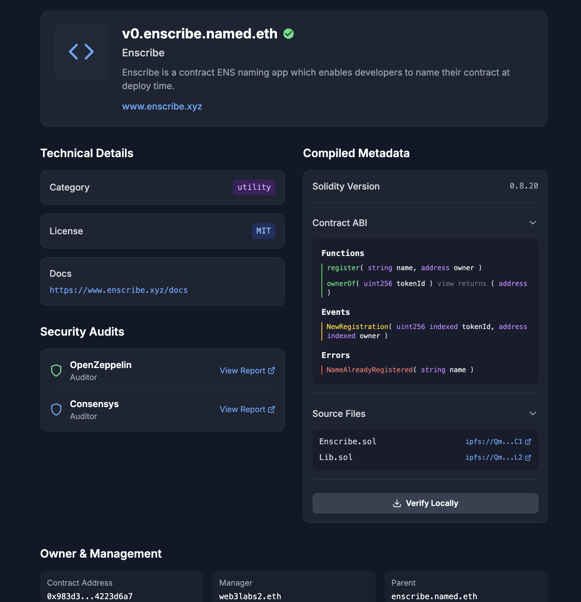 Enscribe contract profile view