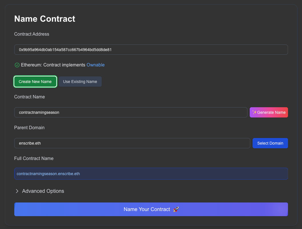 Enscribe naming contract view