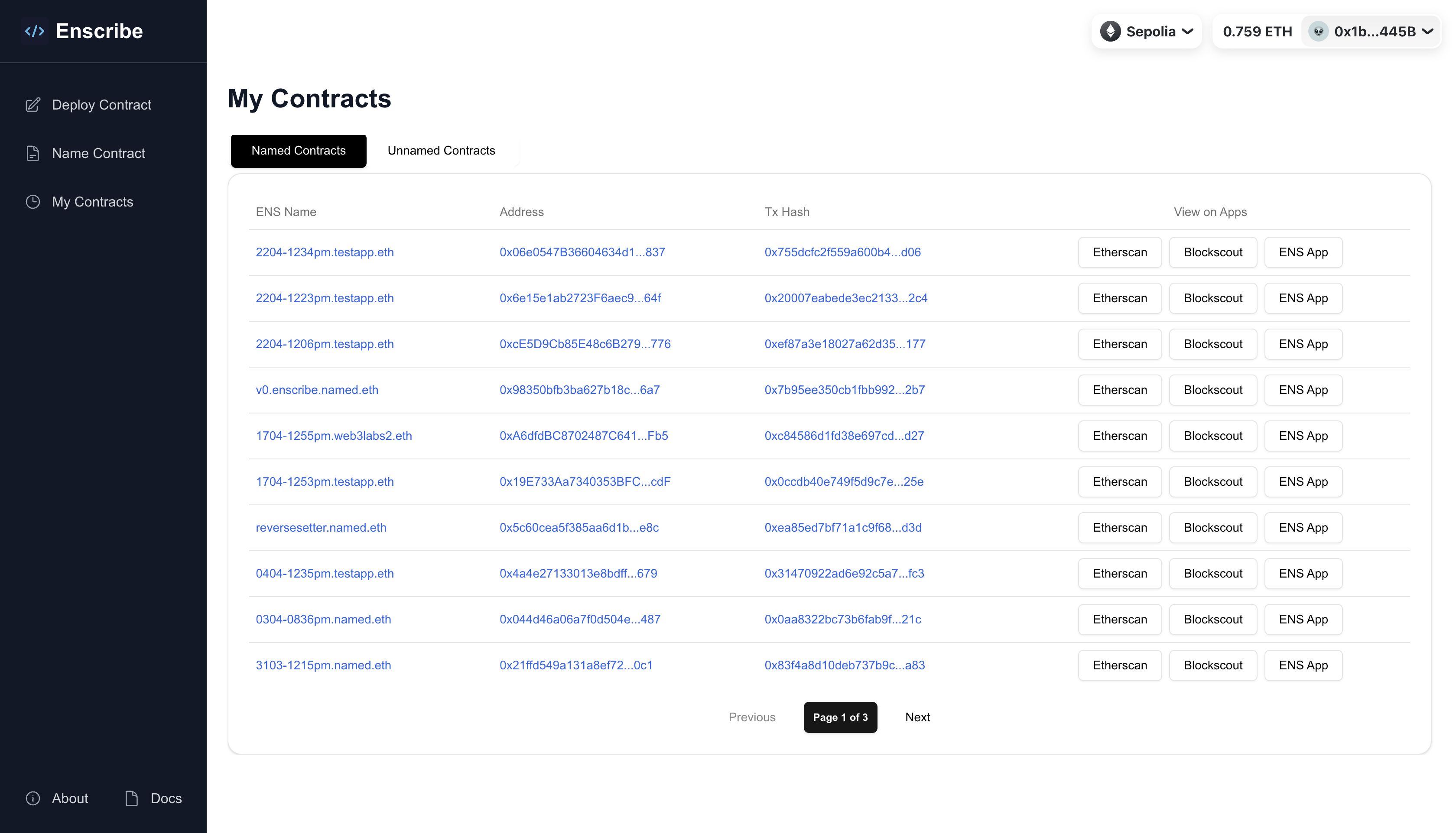 Named Contracts Tab