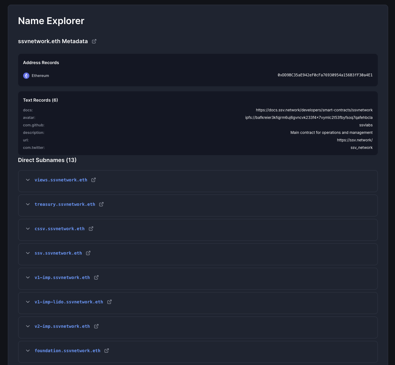 ssvnetwork.eth in the Enscribe App