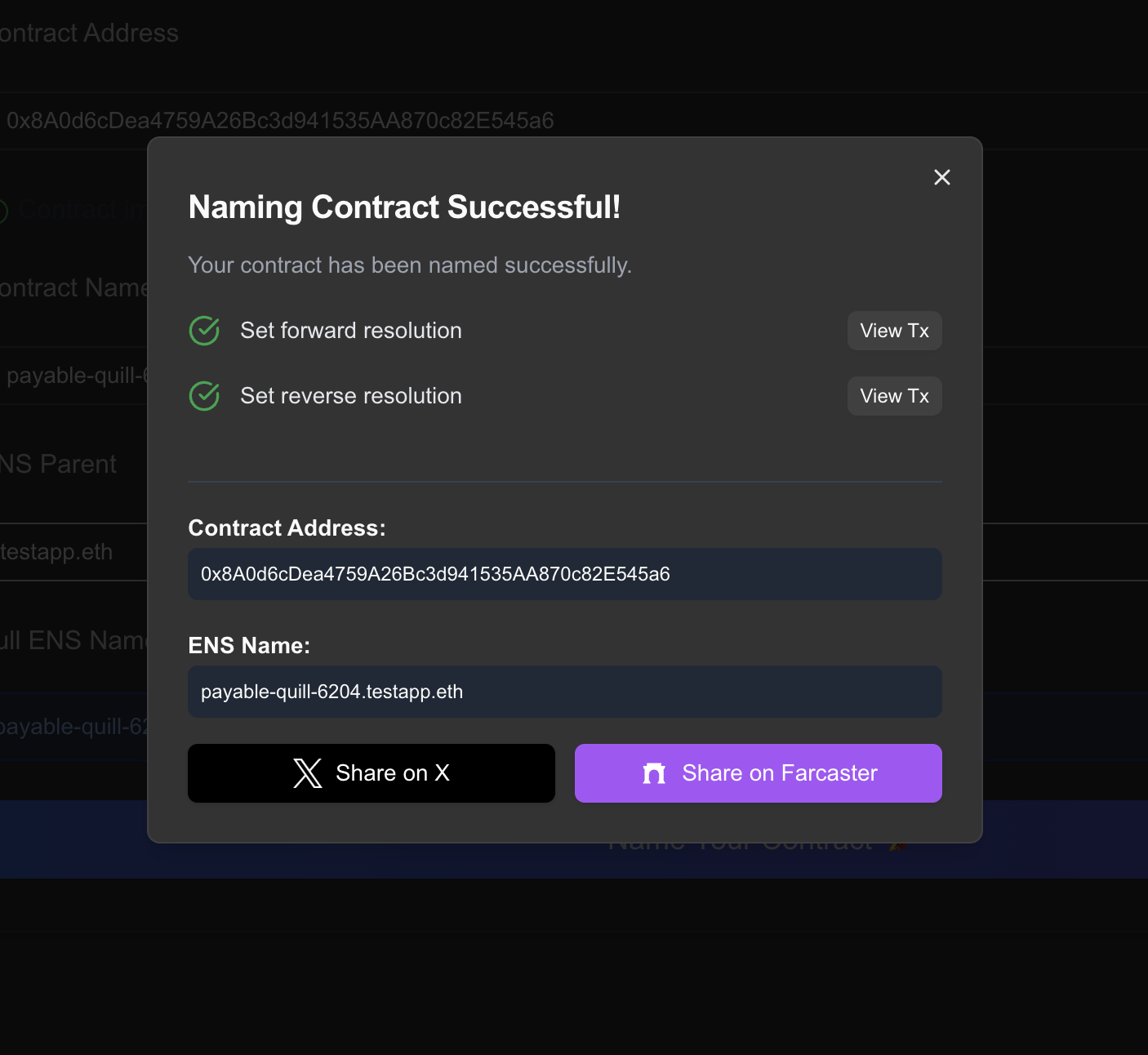 Contract Naming Successful